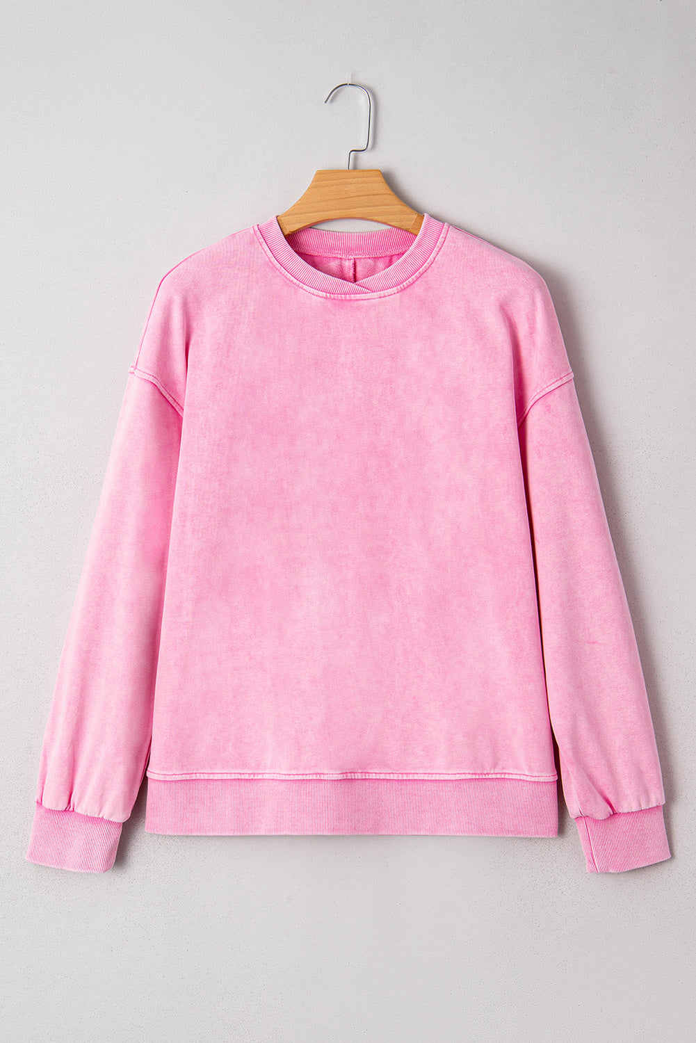 Bright Pink Mineral Wash Crossed Crew Neck Drop Shoulder Loose Sweatshirt Sweatshirts & Hoodies 0039d9de139420d6