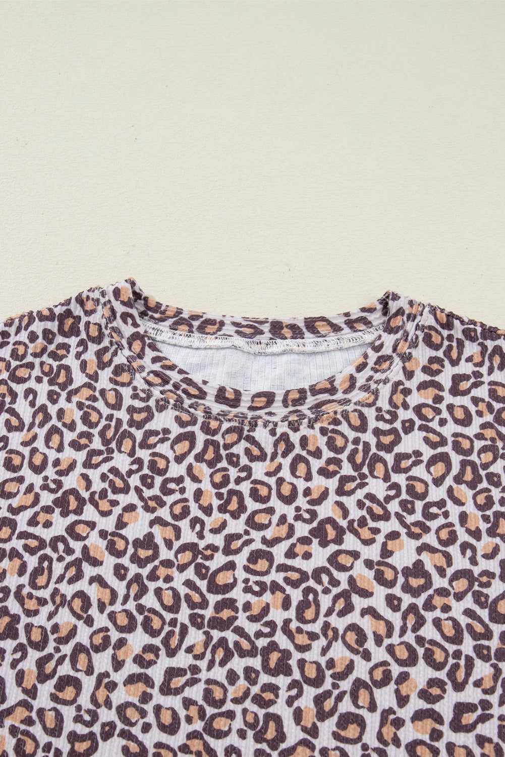 Khaki Leopard Ribbed Long Sleeve Top Drawstring Shorts 2pcs Outfit Short Sets 00c6334ee8052b67