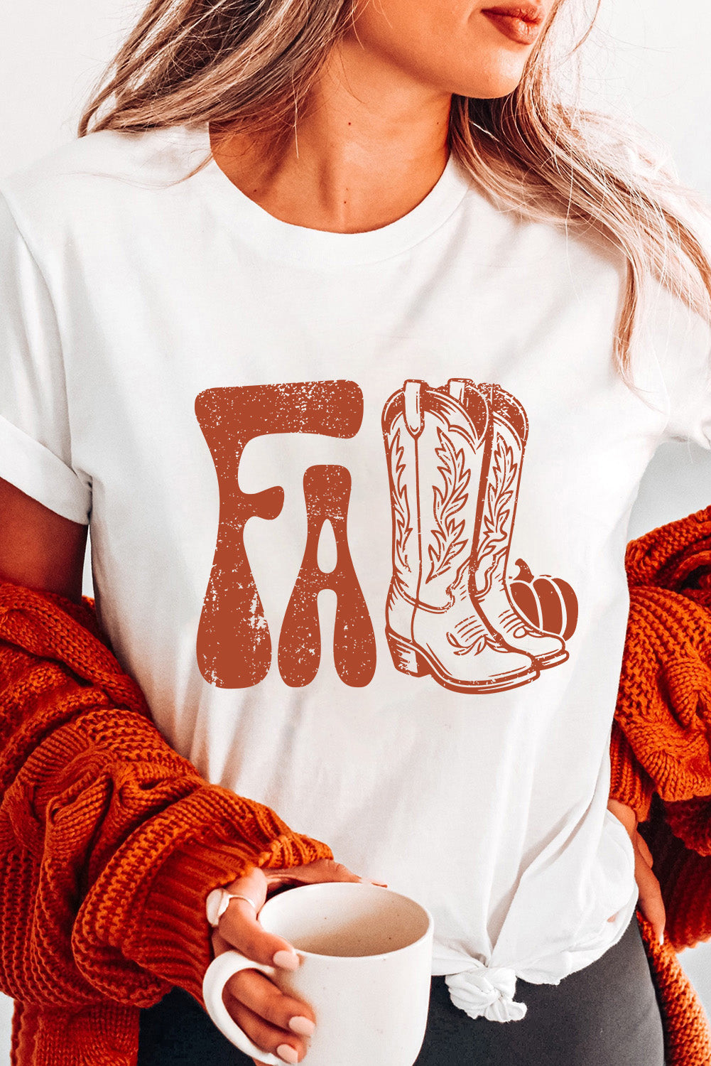 White FALL Boots Cracking Heat Transfer Printing Graphic T Shirt Graphic Tees 01e6f929032b256f