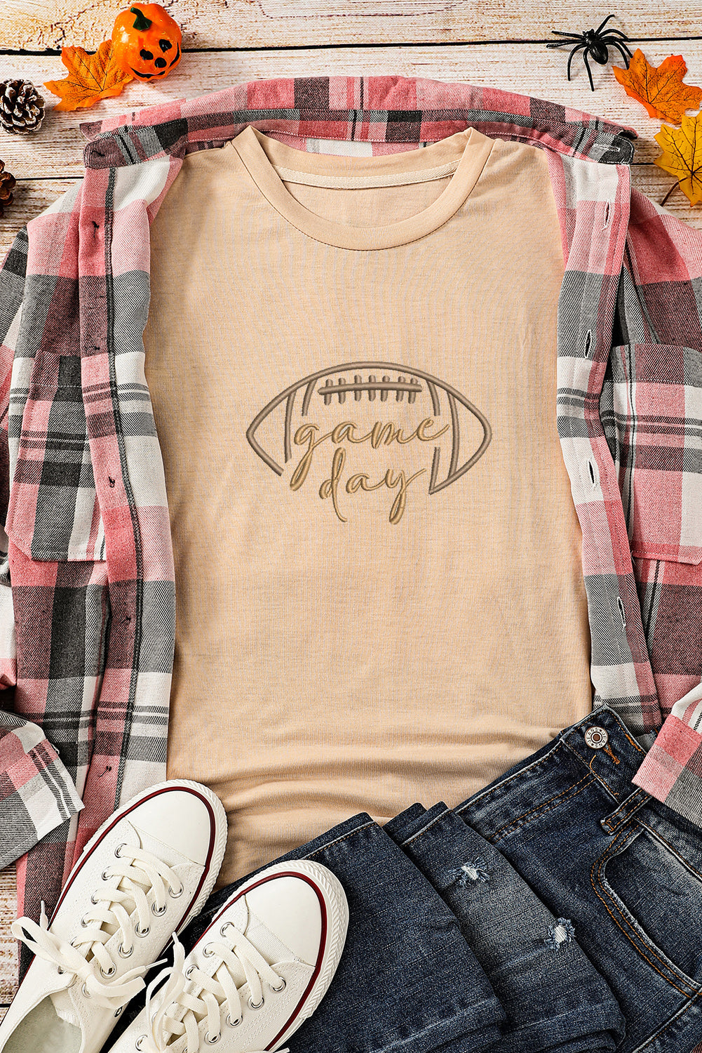 Khaki game day Rugby Embroidered Graphic T Shirt Graphic Tees 03450add1ea784d4