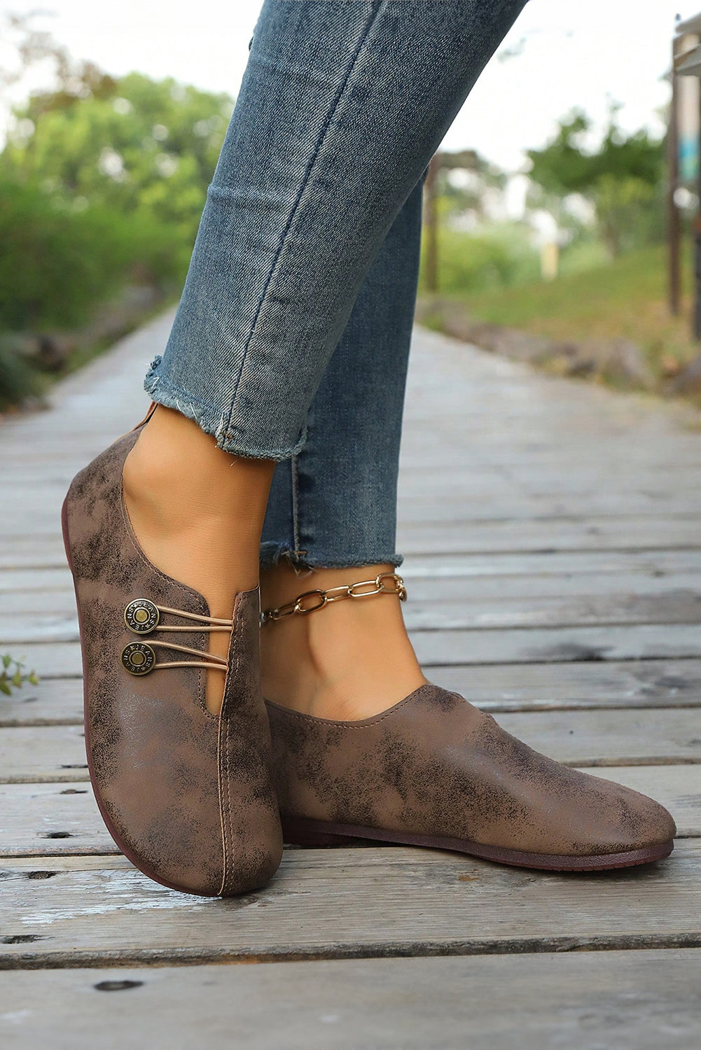 Coffee Button Detail Vintage Faux Leather Loafer Shoes Shoes 0453df2e7fcd0de8