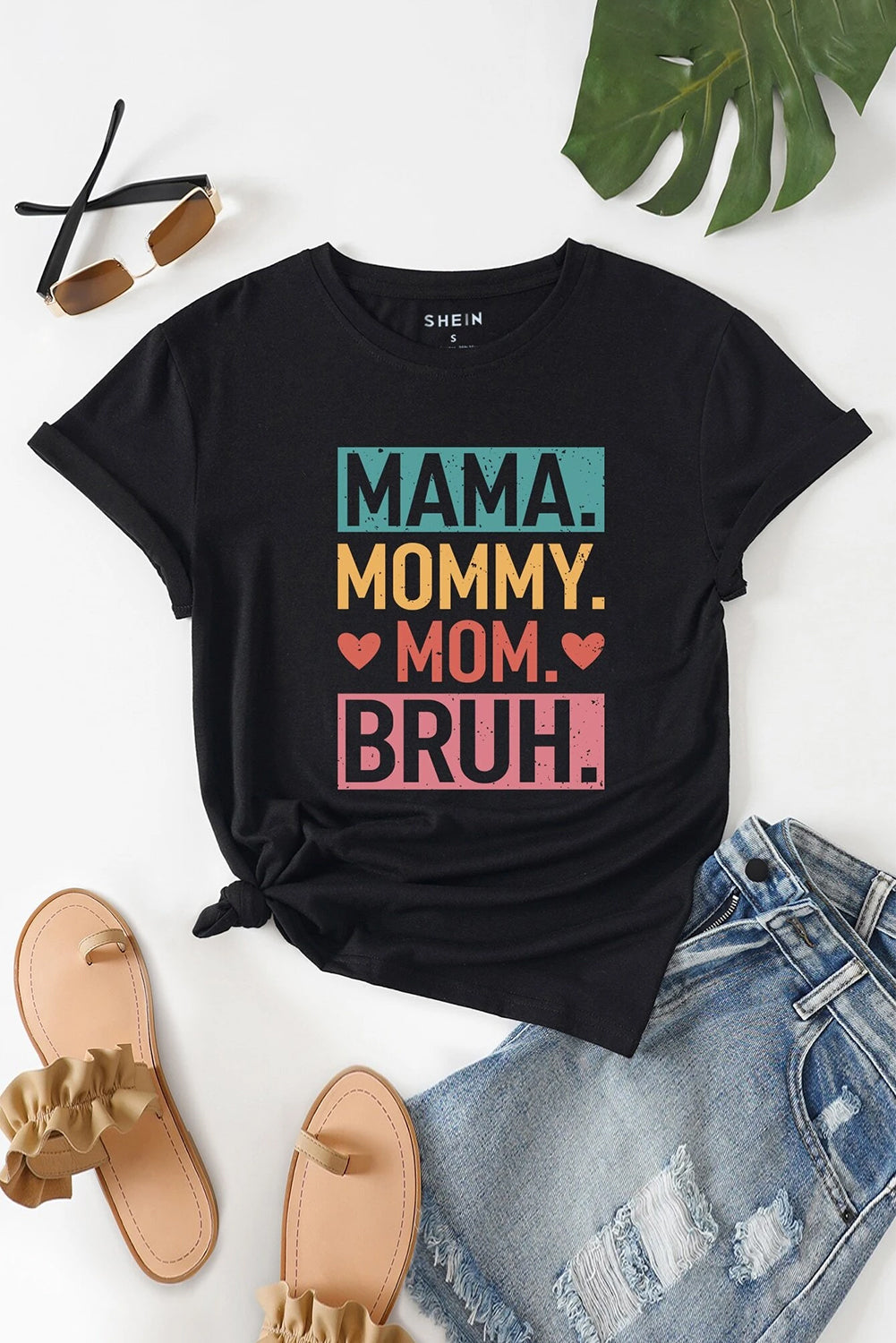 Black MAMA MOMMY MOM BRUH Letter Graphic Tee Graphic Tees 05321ce1903dc1e1