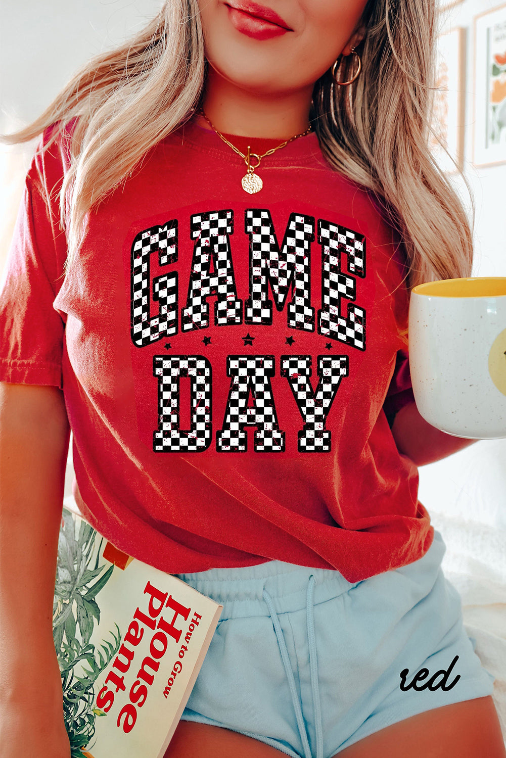 Red Checkered Game Day Heat Transfer Printing Graphic T Shirt Graphic Tees 06c29d8ffb604660