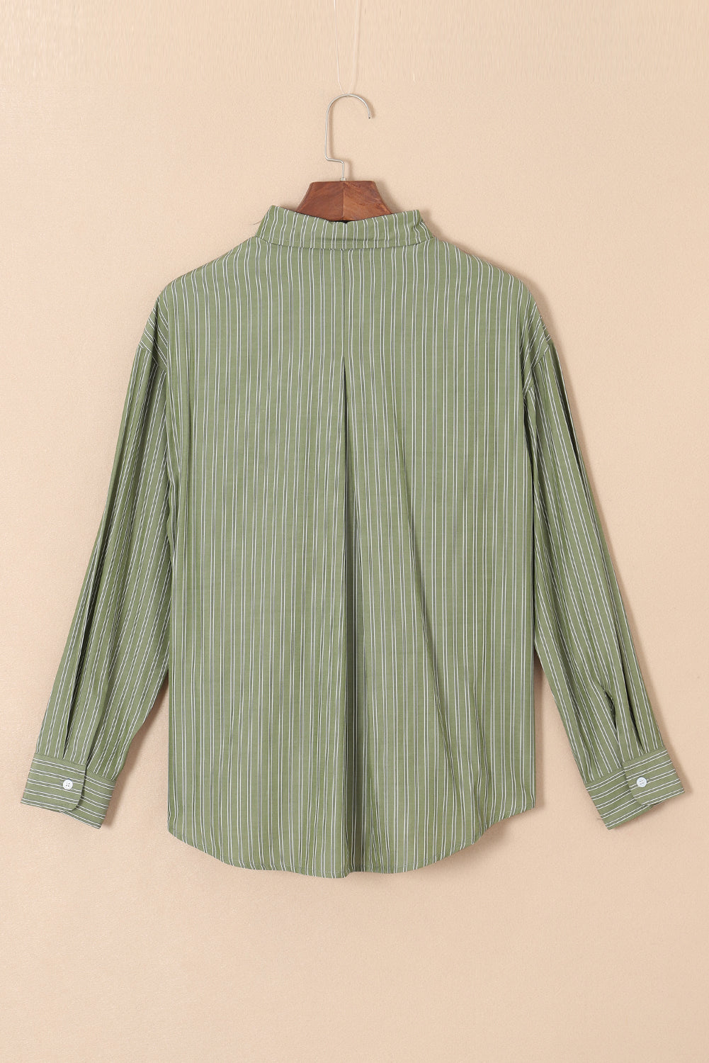Green Stripe Button Up Oversized Casual Shirt Blouses 06d0ffd0c463cc3b