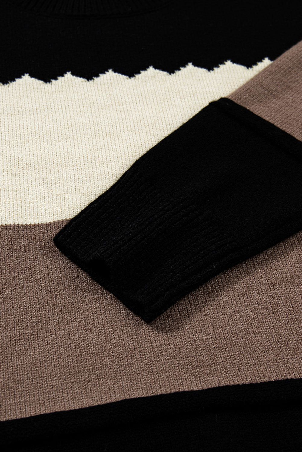 Black Colorblock Crew Neck Drop Shoulder Sweater Sweaters 07274f7320e2c243