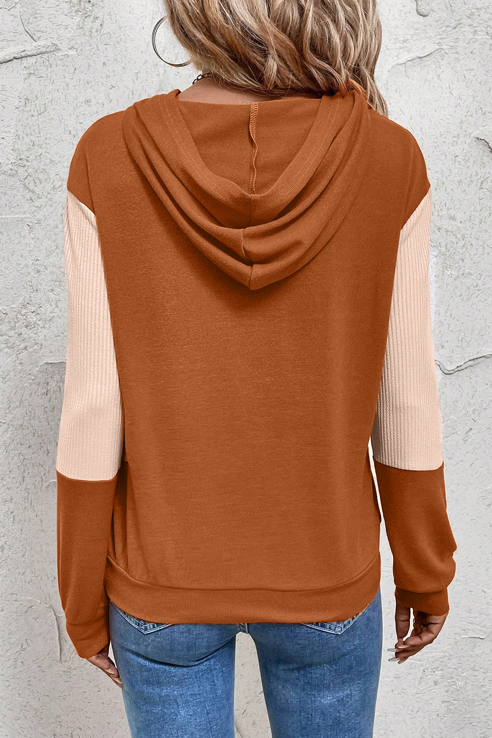 Gold Flame Contrast Color Ribbed Patchwork Crossed Pullover Neck Hoodie Sweatshirts & Hoodies 0753077458865fd1