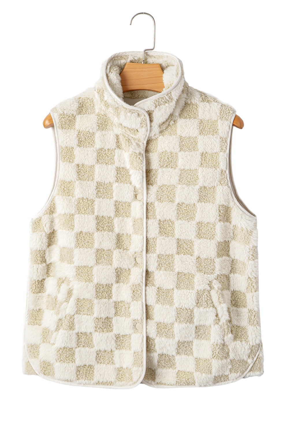 Khaki Sherpa Checkerboard Snap Button Vest Jacket Jackets 08306fbe8273b30b