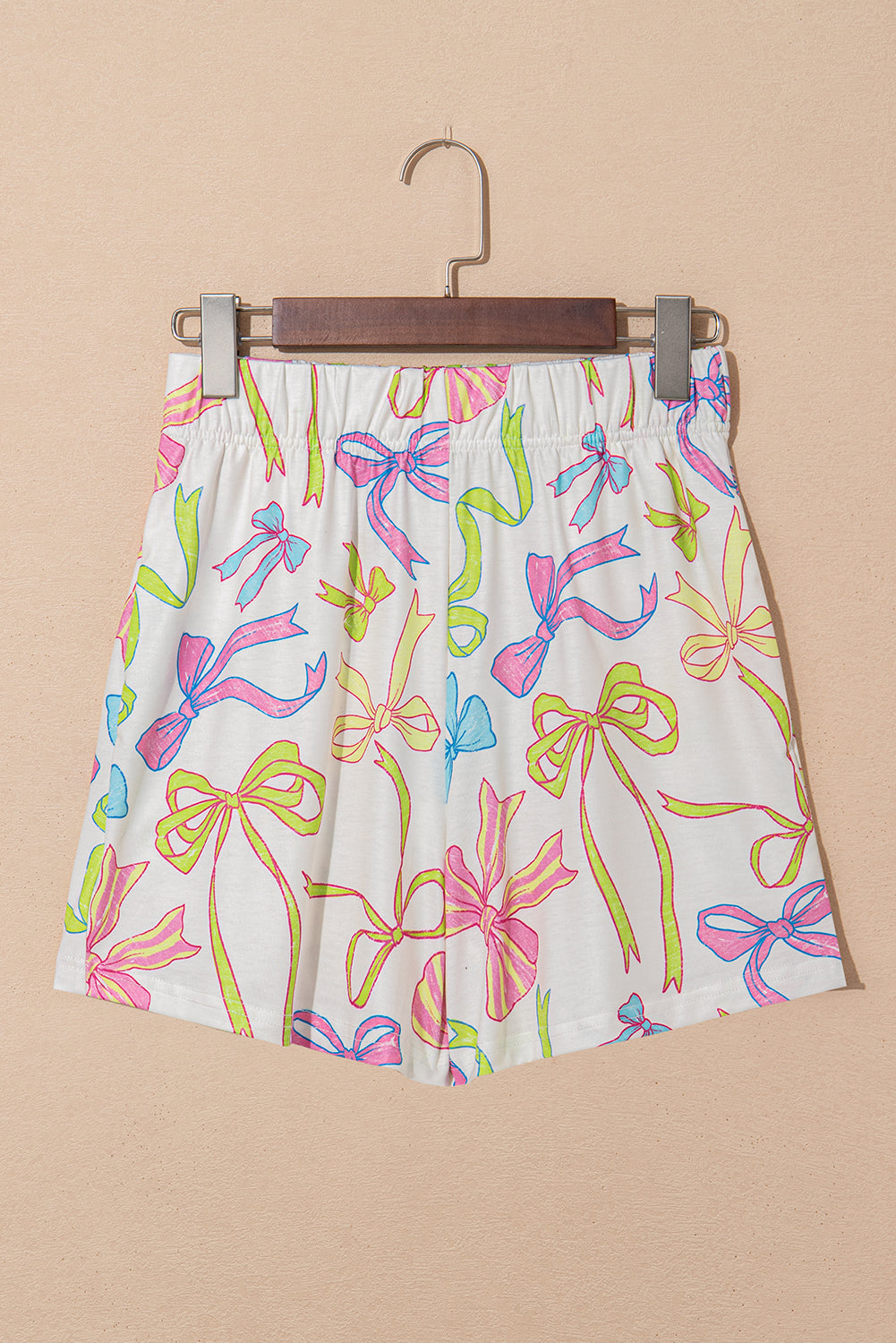 White Colorful Bow Print Pocket Shorts Shorts 091df4614abf102d