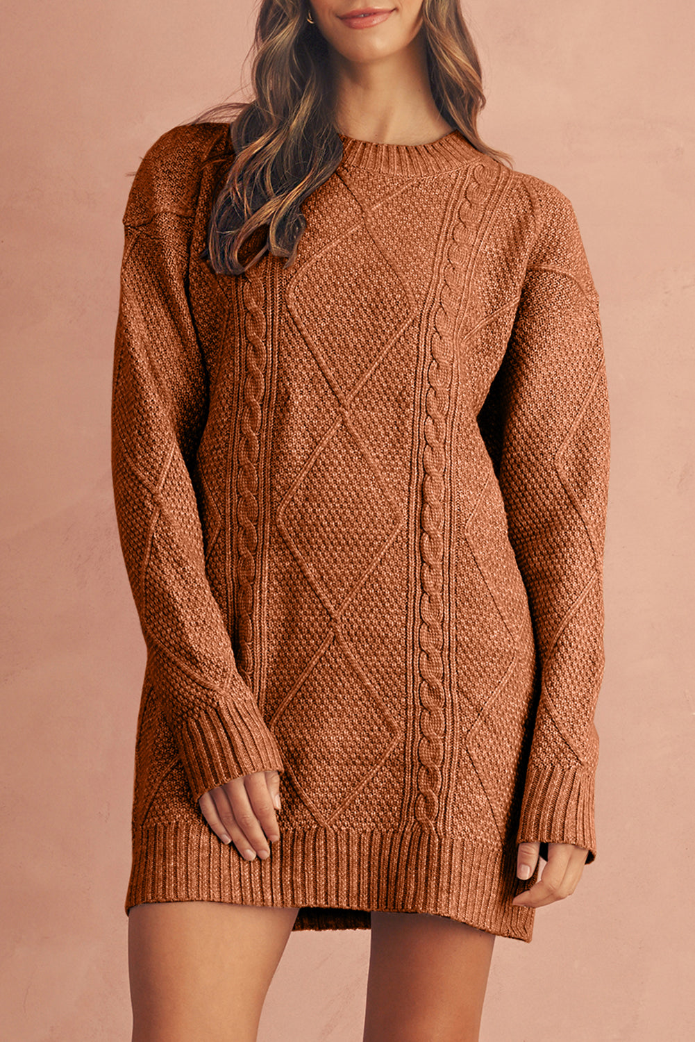 Mist Green Twist Cable Knit Drop Shoulder Loose Fit Sweater Dress Sweater Dresses 09b53c72945f4086