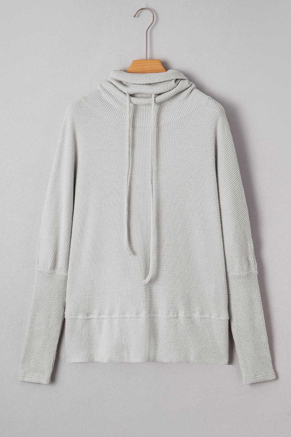 Light Grey Textured Knit Drawstring Cowl Neck Oversized Top Long Sleeve Tops 0b3ba89d8a4e7e75