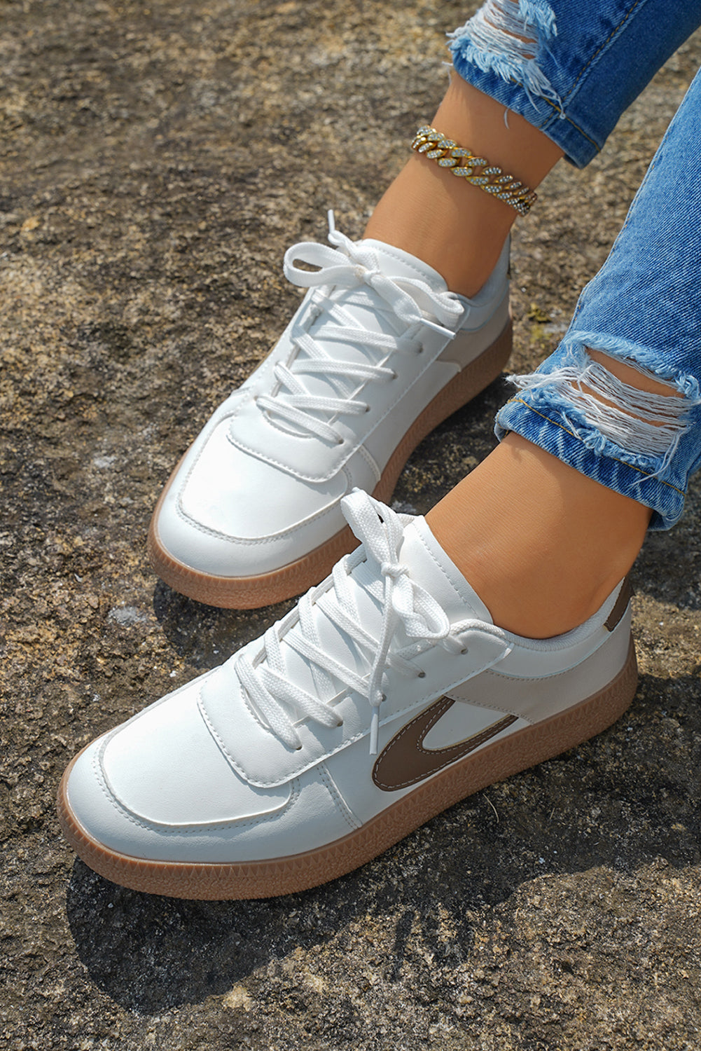 Coffee PU Leather Lace Up Sneakers Sneakers 0c0add4b318b85b5