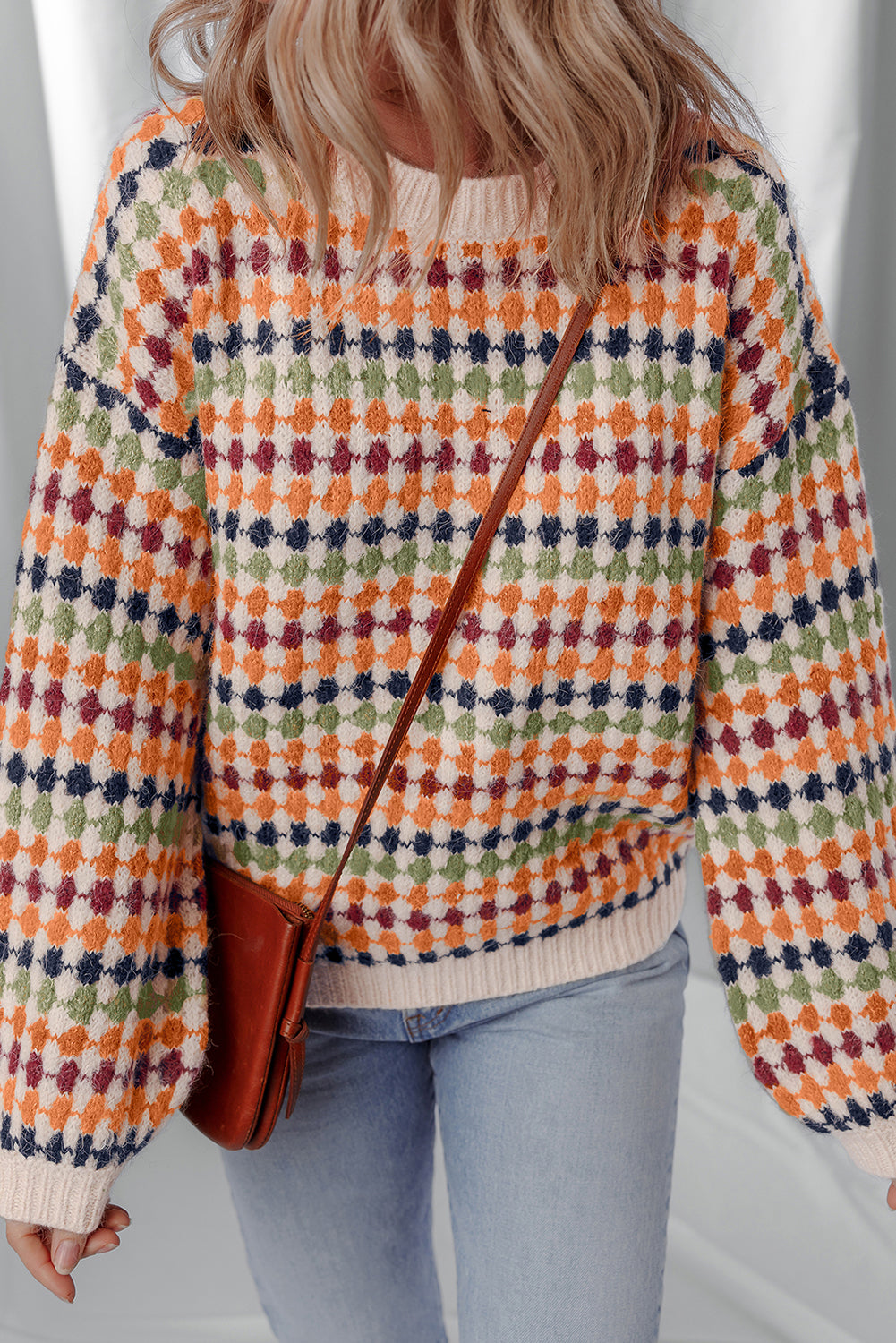 Multicolour Dotty Striped Pattern Knit Drop Shoulder Sweater Sweaters 0cf70de924ea6ea9