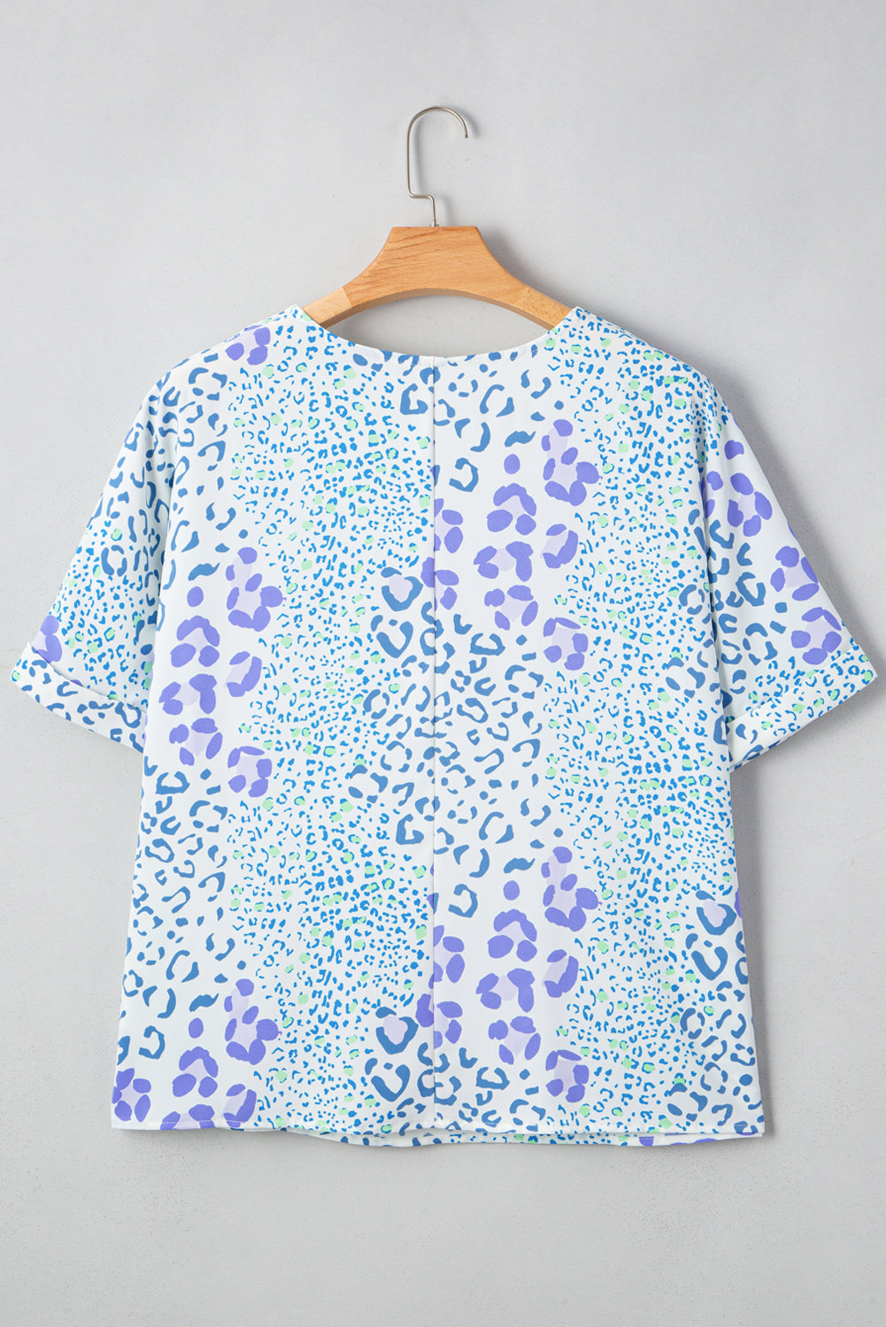 Sky Blue Leopard Print V Neck Short Sleeve Plus Size Top Plus Size Tops 0cfa7b62e372abc2