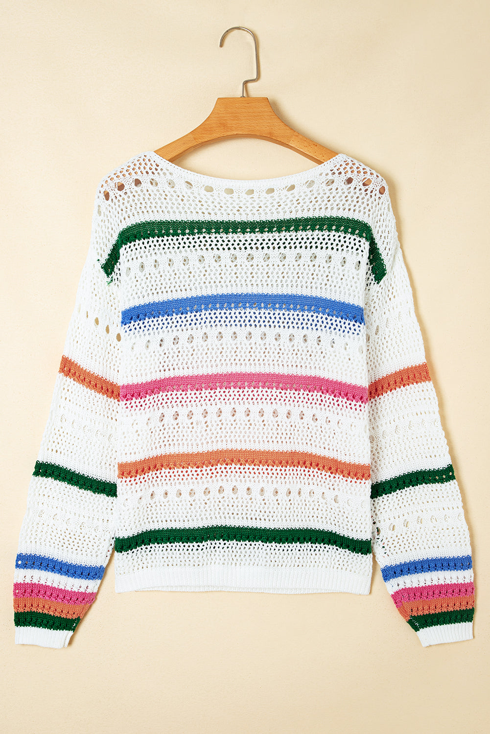 White Colorblock Striped Pointelle Knit Sweater Sweaters 0e45a3851d4ecb95