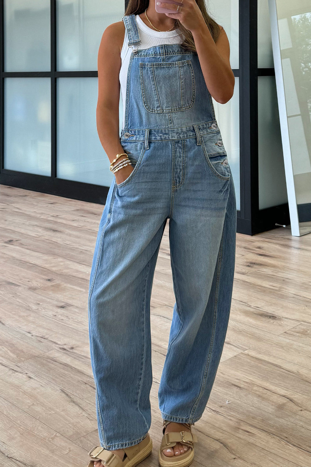 Dusk Blue Adjustable Buckle Straps Straight Leg Denim Overalls Jumpsuits 0fbff0a9bbbac228