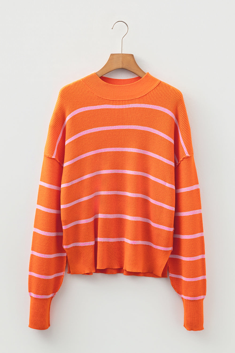 Orange Stripe Ribbed High Neck Drop Shoulder Boxy Fit Sweater Sweaters 0fe050af111c3aab
