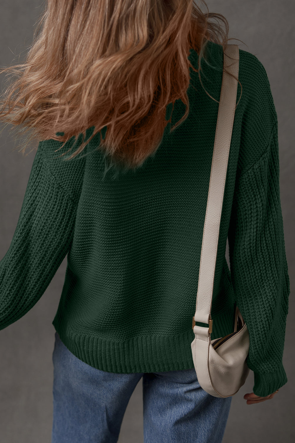 Mist Green Solid Color Front Seam Drop Shoulder Loose Sweater Sweaters 107390a2ab3d78b2