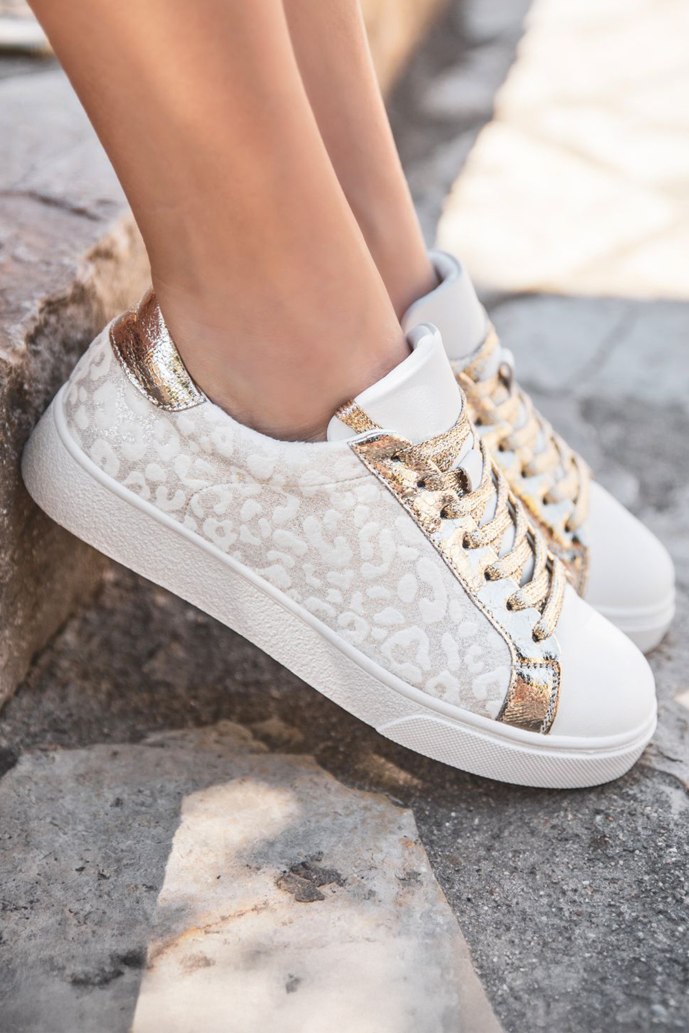 White Leopard Print Lace Up Sneaker Sneakers 1089ff5bf9aa03a7