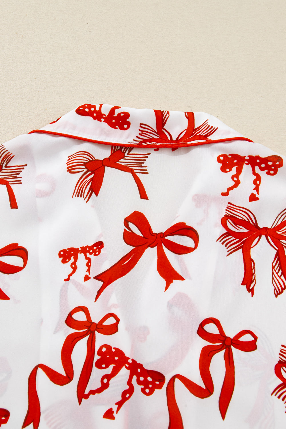 Red Christmas Bow Print Long Sleeve 2pcs Pajama Set Loungewear Set 111fea48f5514032