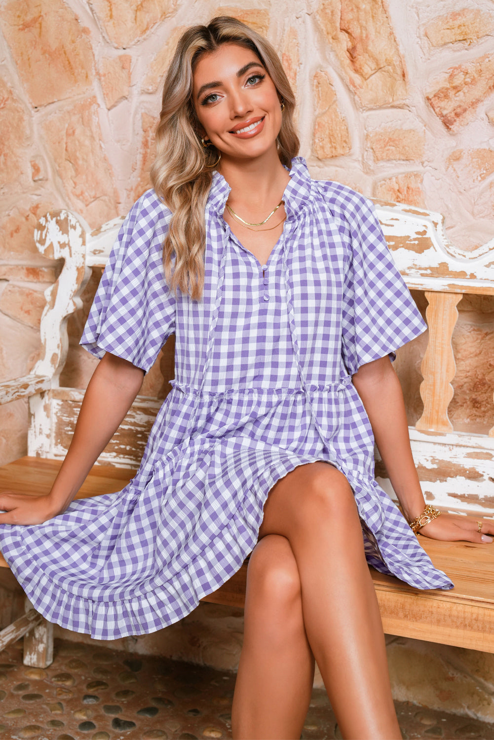 Lavendula Plaid Frill Tiered Mini Dress Short Dresses 11979d6ebb70af04