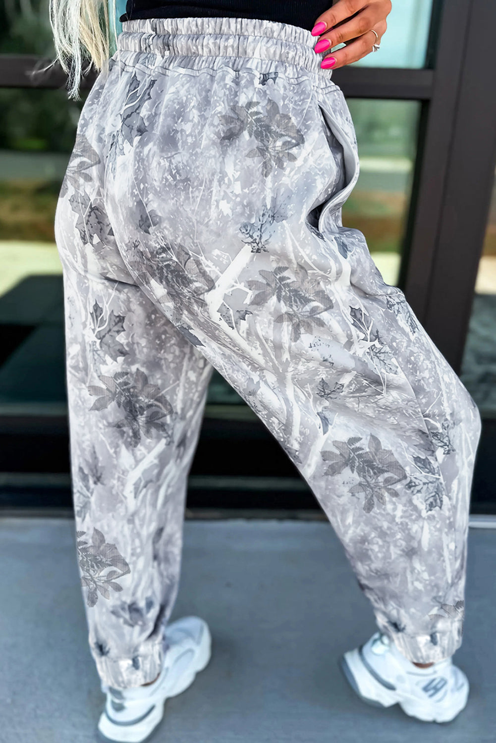 Gray Camo Print Cozy Drawstring Elastic Waist Jogger Pants Pants 11b194f280842a21