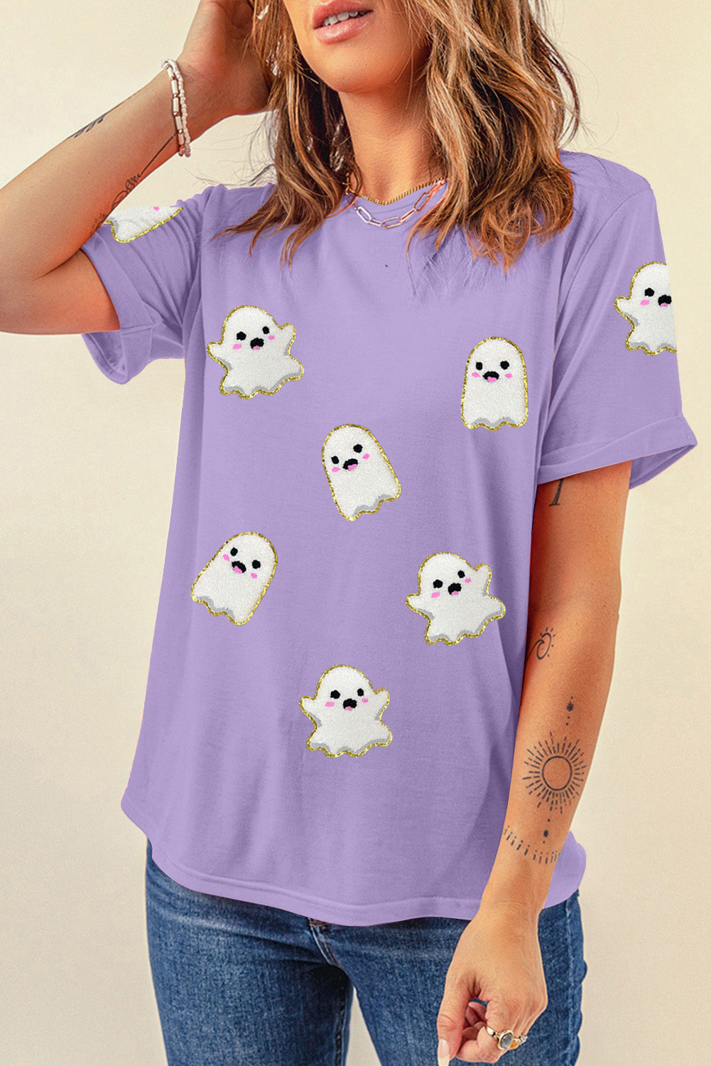 Wisteria Glitter Trim Chenille Ghost Sequins Patch Application Halloween Graphic Tee Graphic Tees 139fa7861a046305