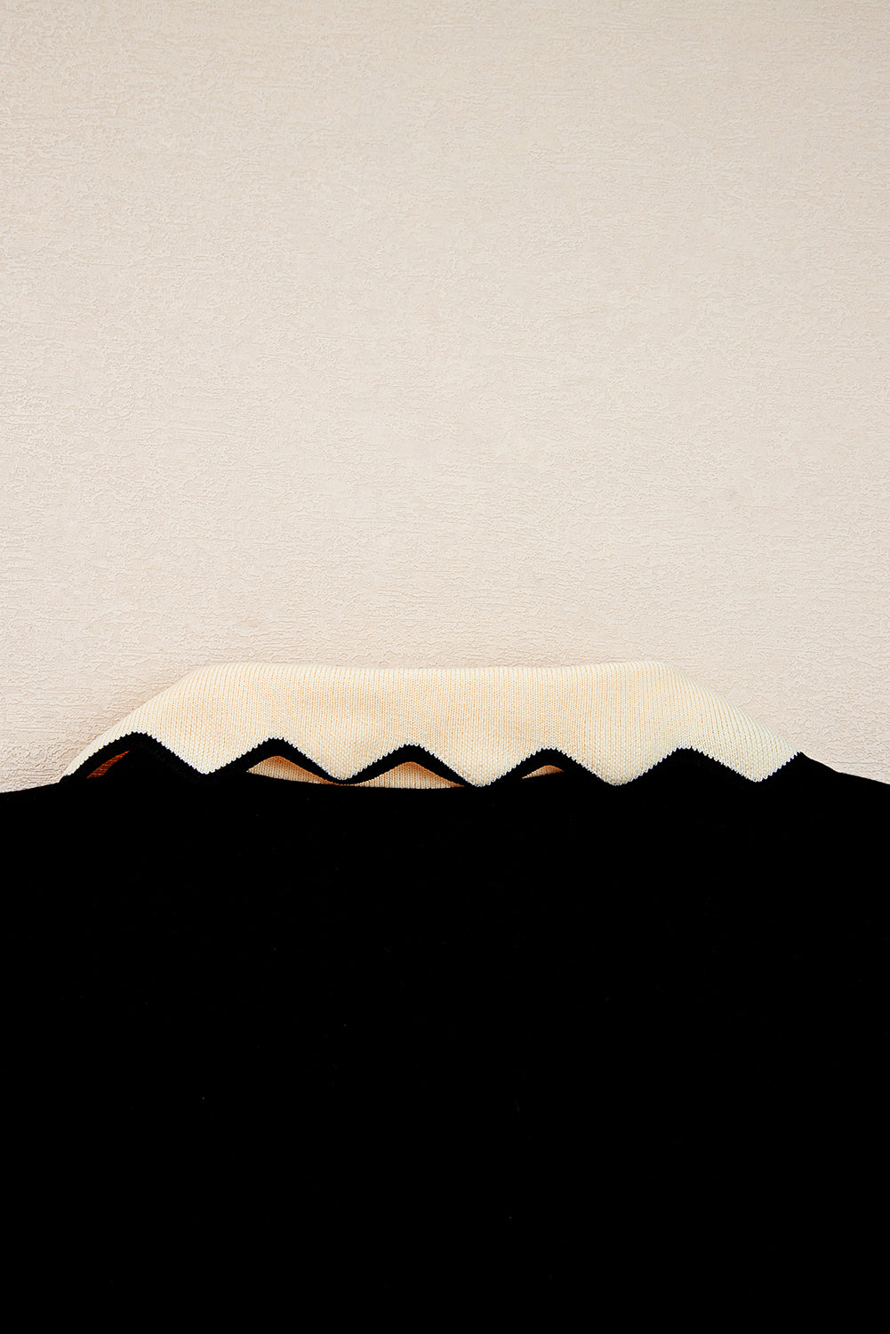 Black Scallop Trim Colorblock Long Sleeve Collared Top Long Sleeve Tops 1511757863d6d13e