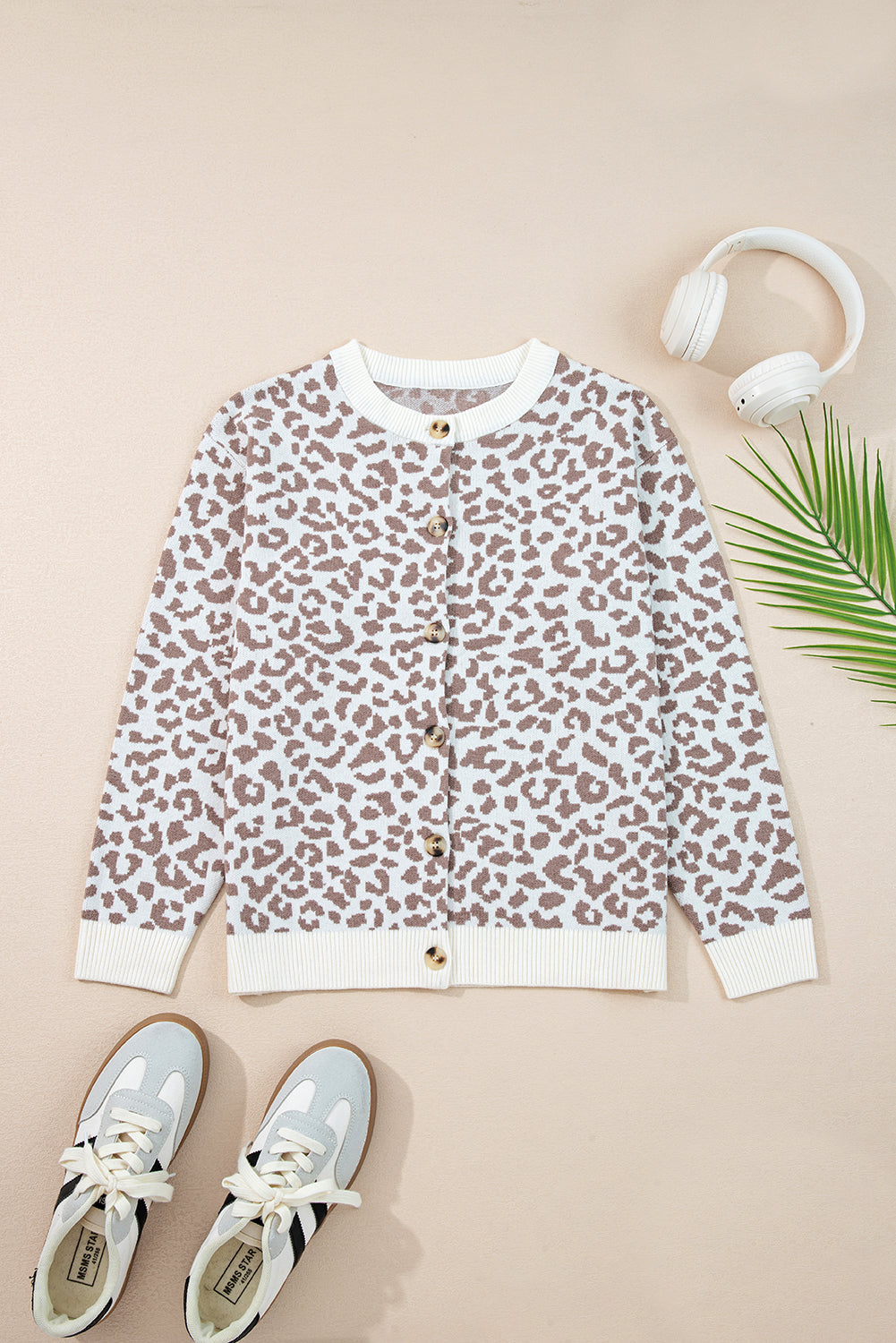 Khaki Leopard Drop Shoulder Knitted Cardigan Cardigans 174b6594cb58cc86