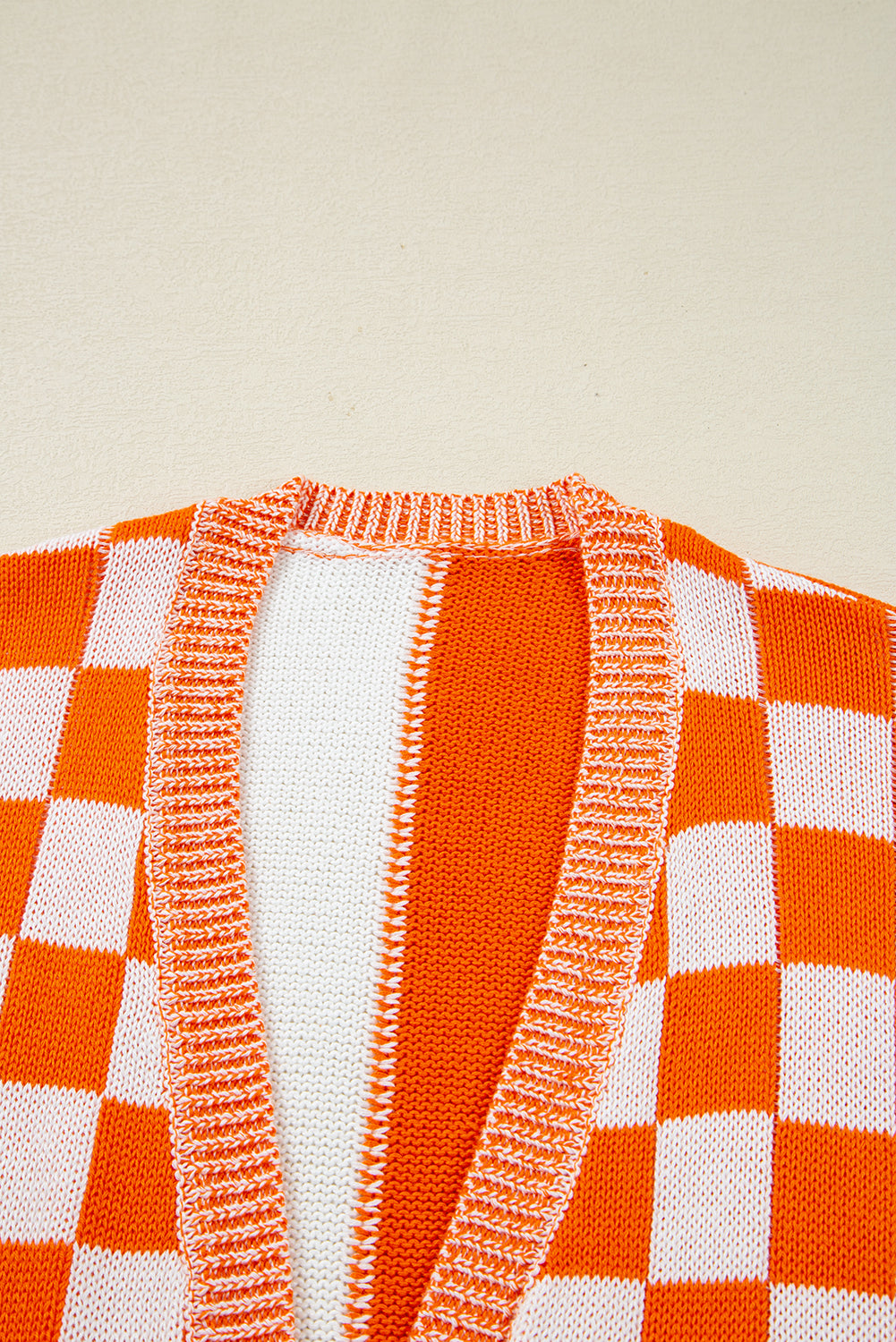 Orange Checkered Open Front Drop Shoulder Cardigan Cardigans 17ed542a982a6d2f
