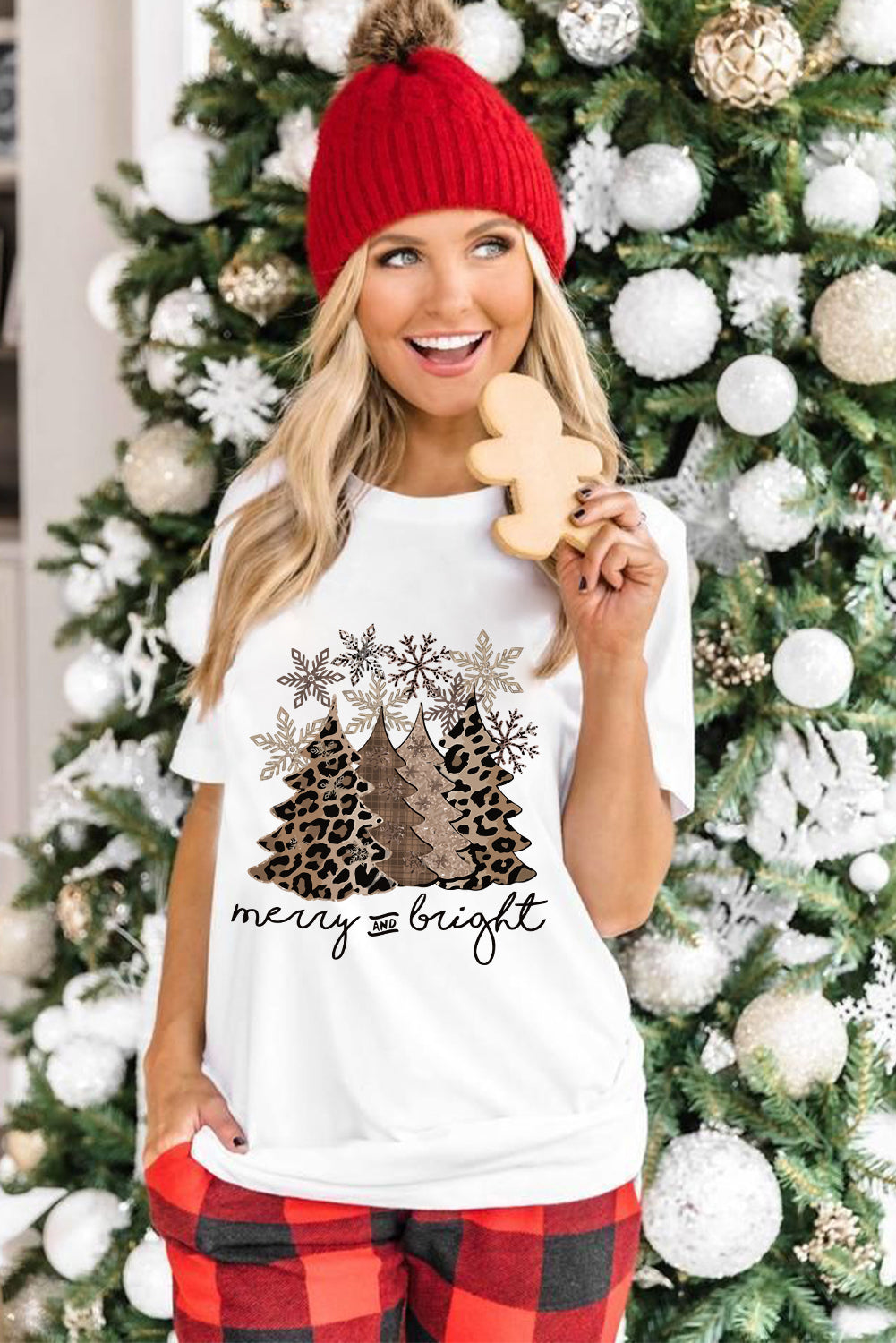 White Leopard Christmas Tree Casual Crew Neck Graphic Tee Graphic Tees 1a6c4ba70d437583
