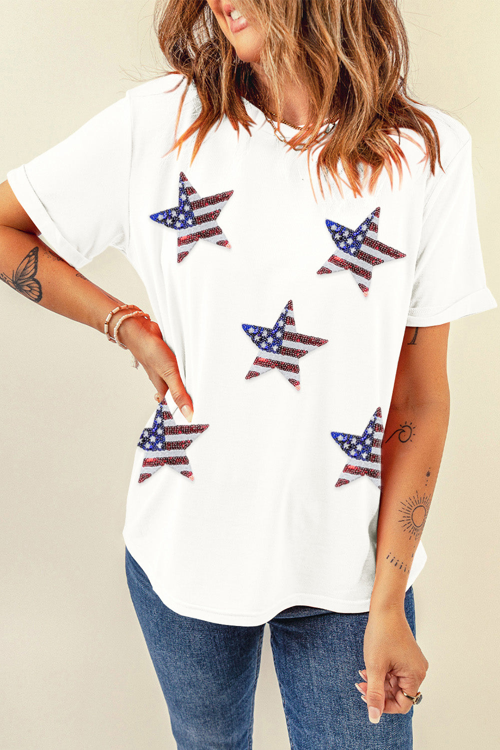 Black Sequined American Flag Star Graphic T Shirt Graphic Tees 1b775fb3a03c83cb
