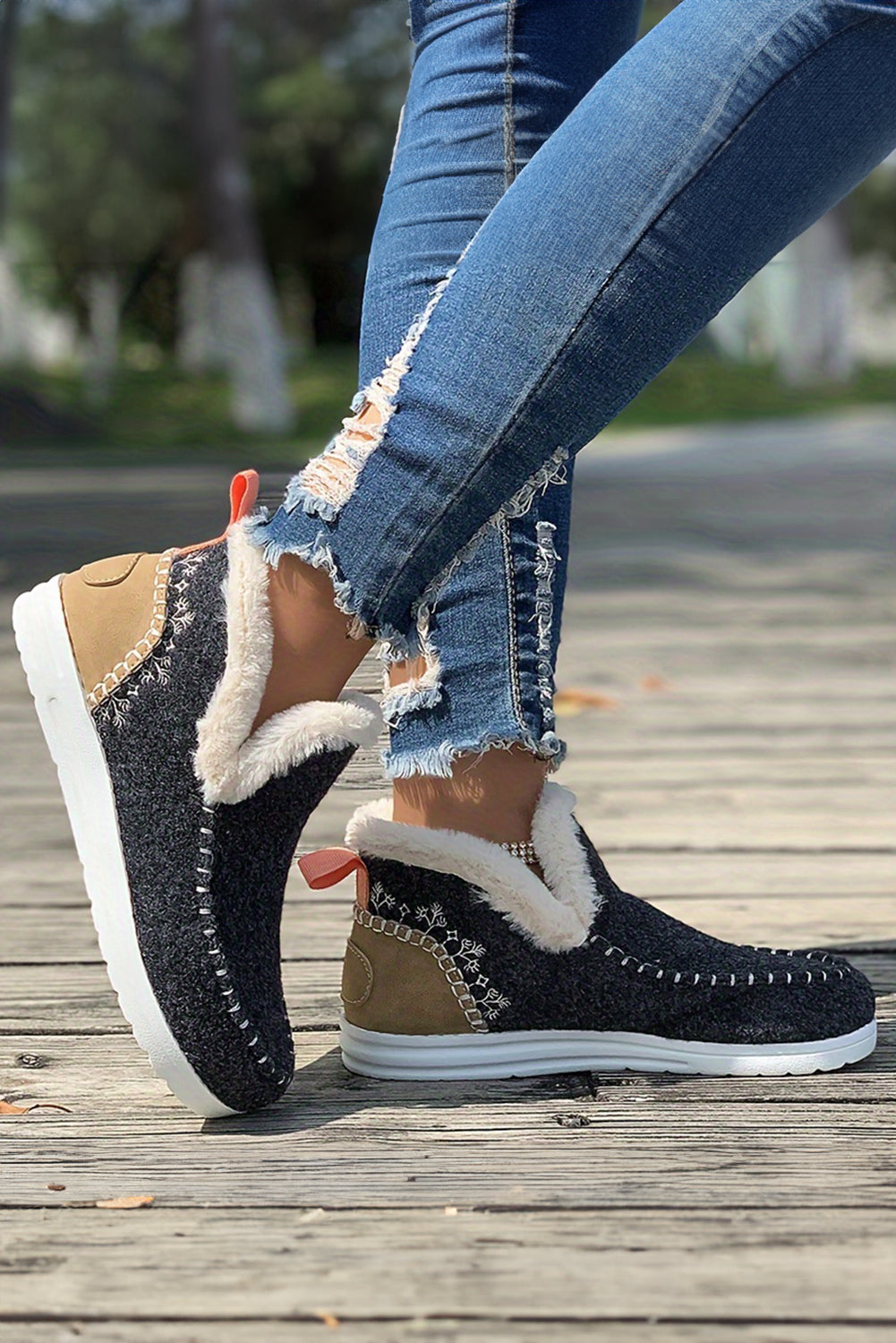 Carbon Grey Suede Stitching Patchwork Plush Lined Anklet Boots Boots 1d02dfb290c536ae