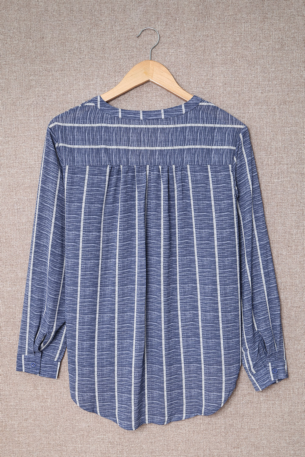 Blue Striped Print V Neck Half Buttons Loose Blouse Blouses & Shirts 1d03ea0e212e1095