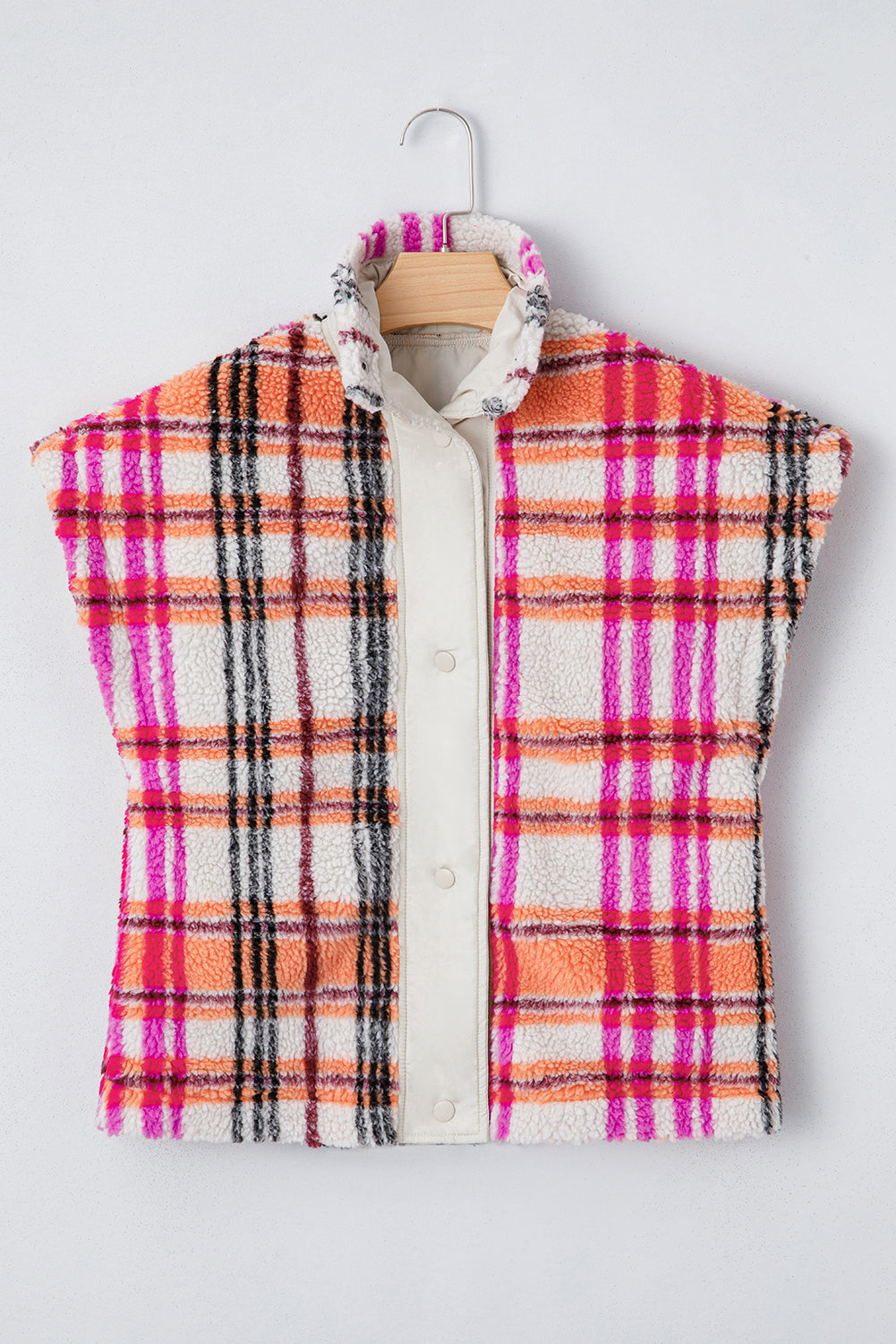 Rose Sherpa Plaid Collared Jacket Vest Jackets 1dcb2e8bab29f18e