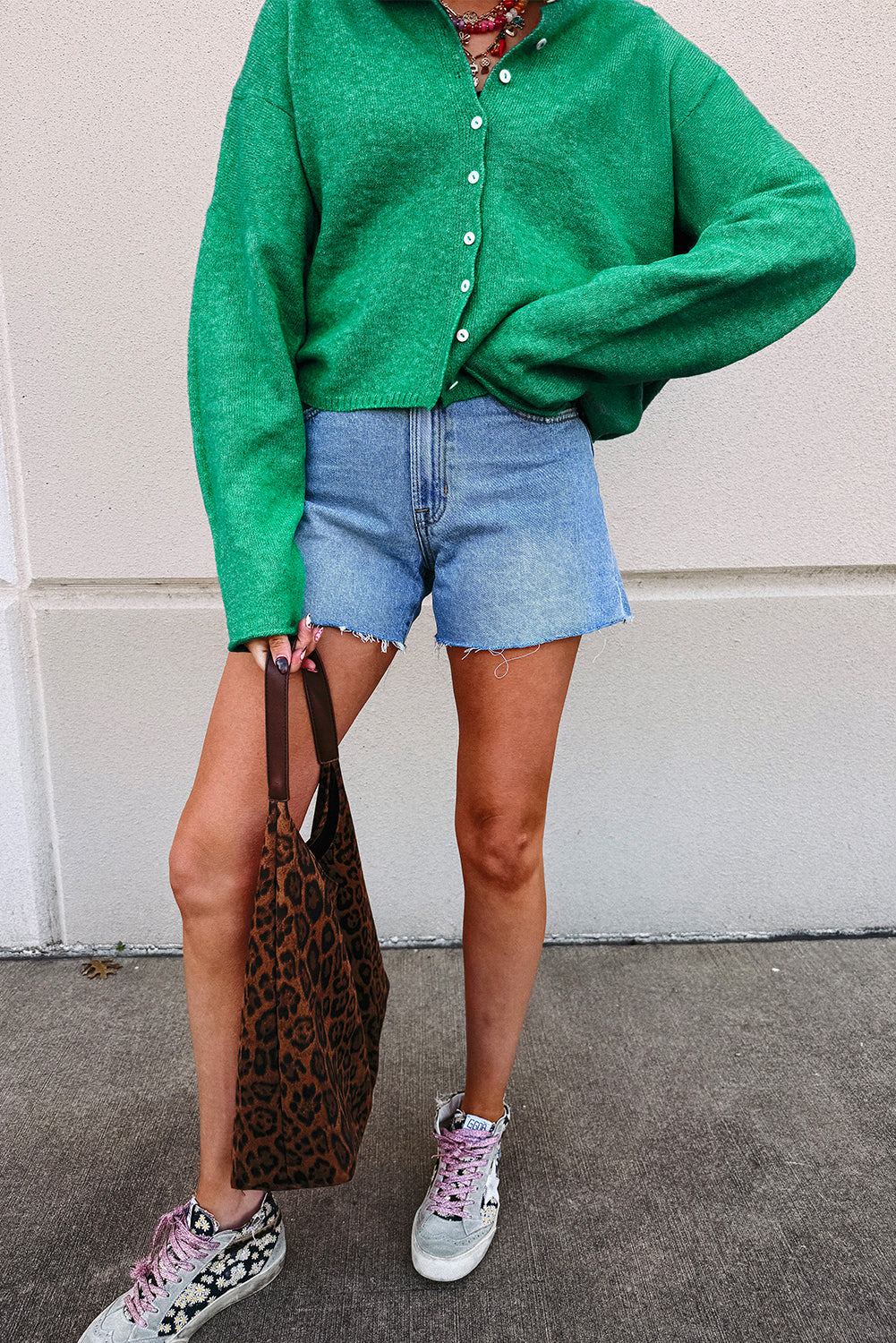 Bright Green Solid Color Button Drop Shoulder Knit Cardigan Cardigans 1e7040a9d7773785