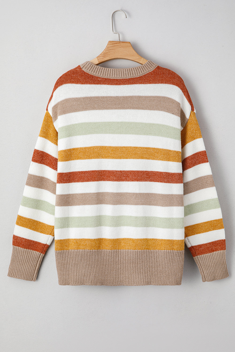 Multicolour Striped Colorblock Drop Shoulder Plus Size Sweater Plus Size Sweaters&Cardigans 1f5f88f8c92489c0
