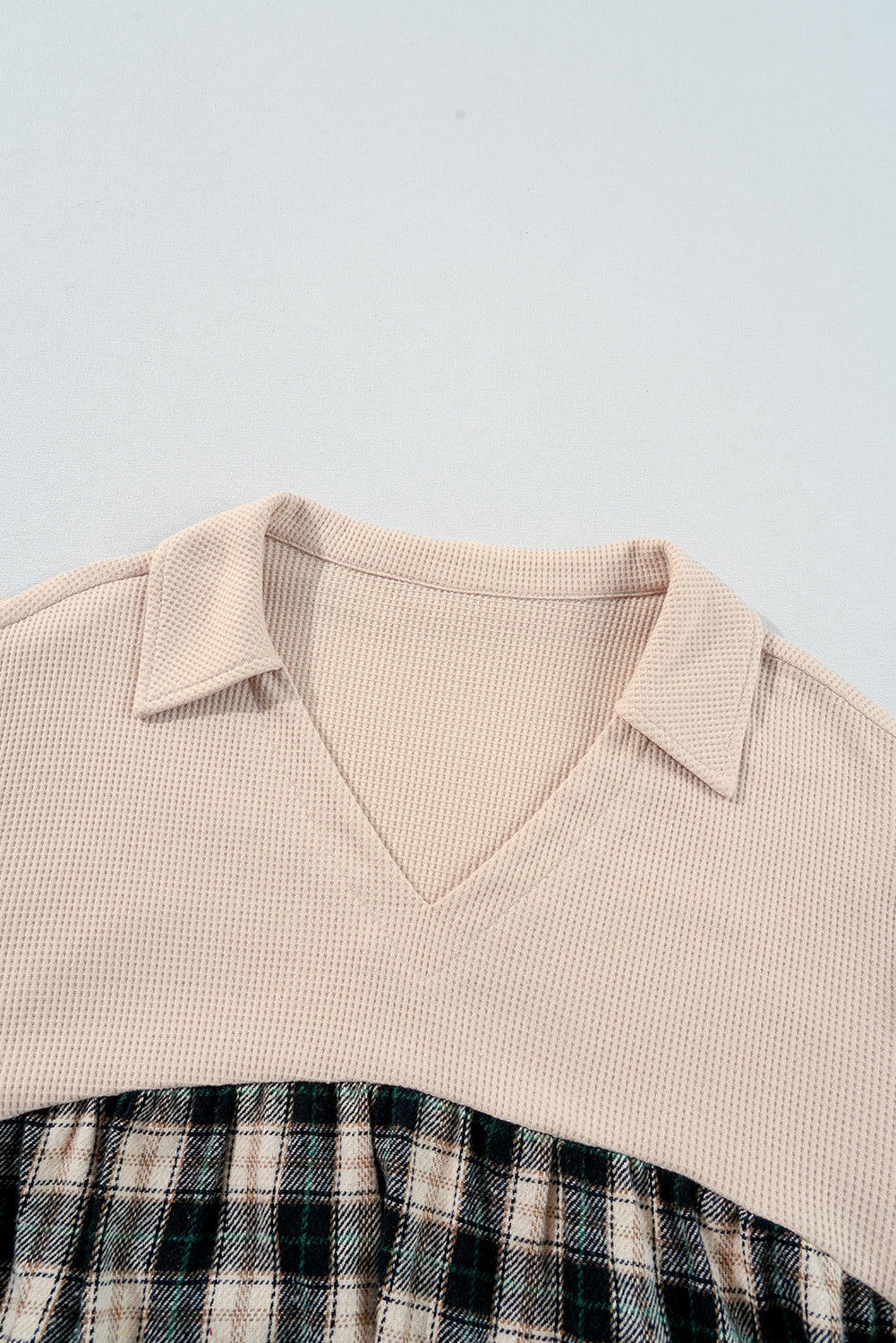 Black Plaid Waffle Patchwork Collared V Neck Plus Size Dress Plus Size Dresses 201c111c4b669208