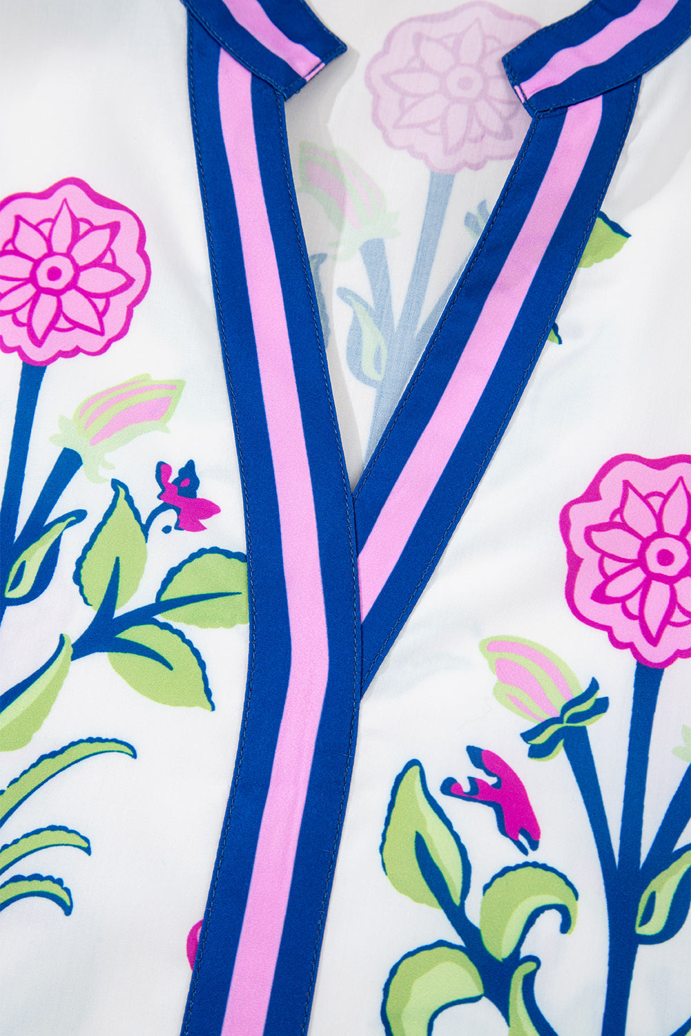 Sky Blue Floral Print Pop of Color V Neck Mini Dress Short Dresses 21fc446c10172bd5