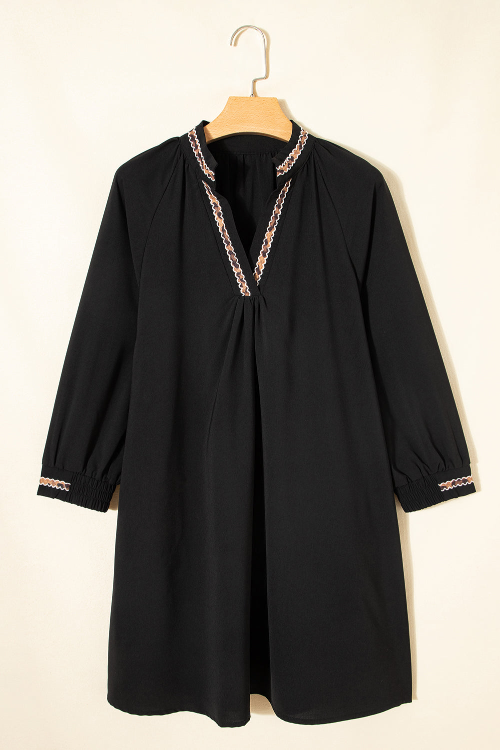 Black Contrast Trim V Neck Bracelet Sleeve Shift Mini Dress Short Dresses 2221c490f9a1e522