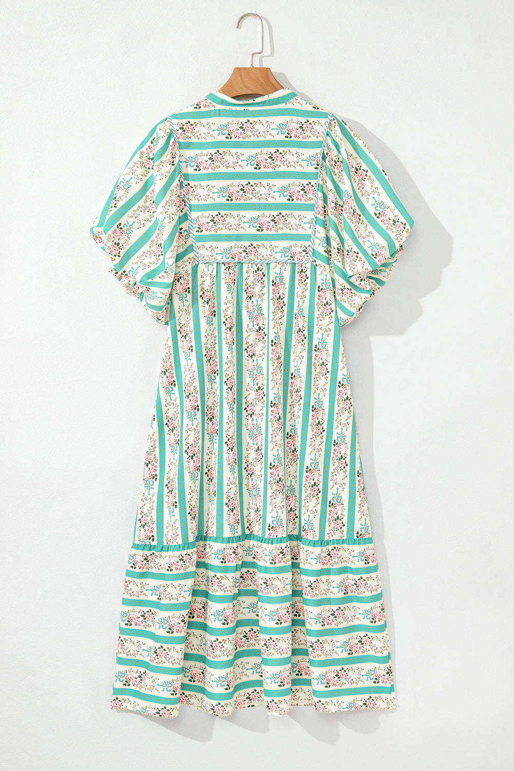 Multicolor Boho Floral Striped Tie V Neck Long Dress Midi Dresses 2268ec90f51a7652