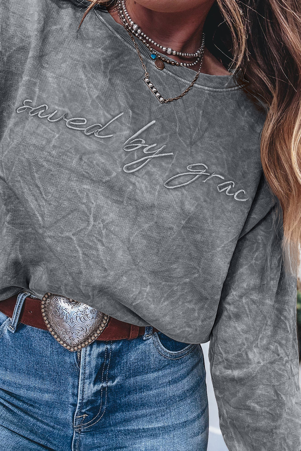 High-rise saved by grace Letter Embroidery Mineral Wash Loose Sweatshirt Sweatshirts & Hoodies 2272e66f3fed95a0