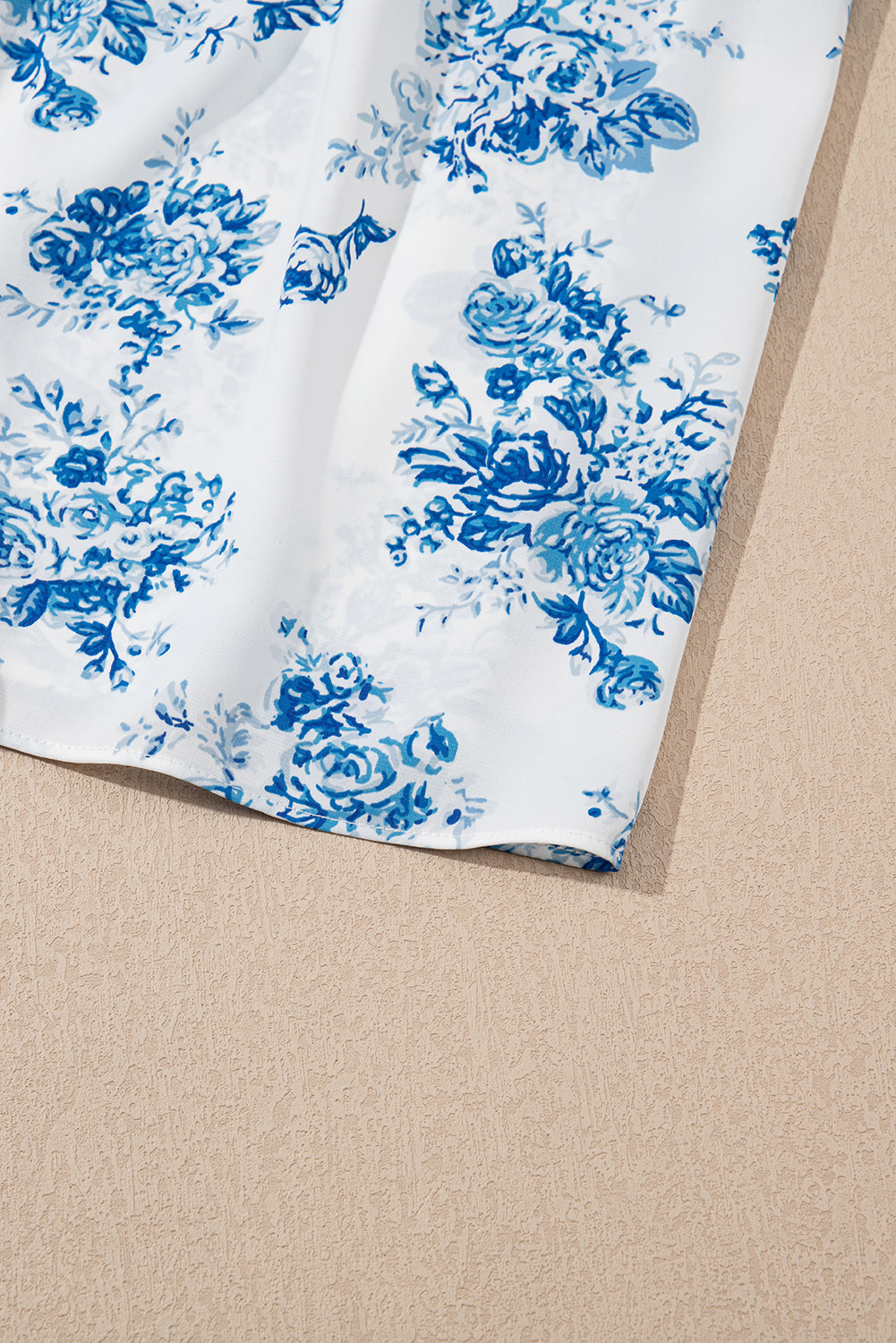 Sky Blue Floral Print Smocked Knot Shoulder Sleeveless Midi Dress Midi Dresses 2280d78f71891a4c