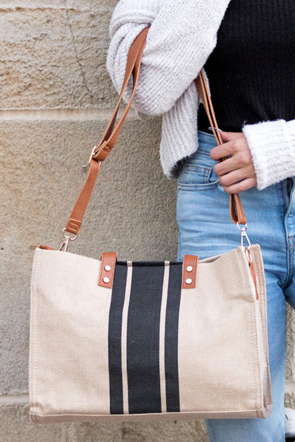 Black Large Striped Shoulder Bag Shoulder Bag 2356b3600956099f