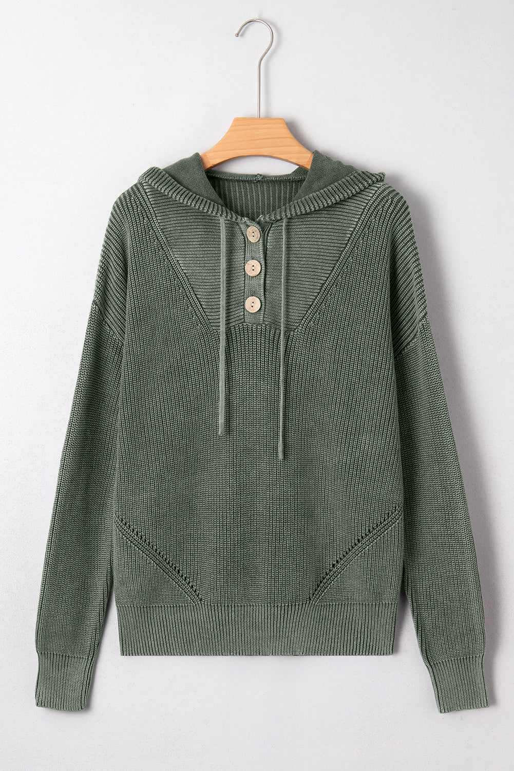 Mist Green Mineral Wash Ribbed Knit Drawstring Hooded Sweater Sweaters 23845bab8ae7b902