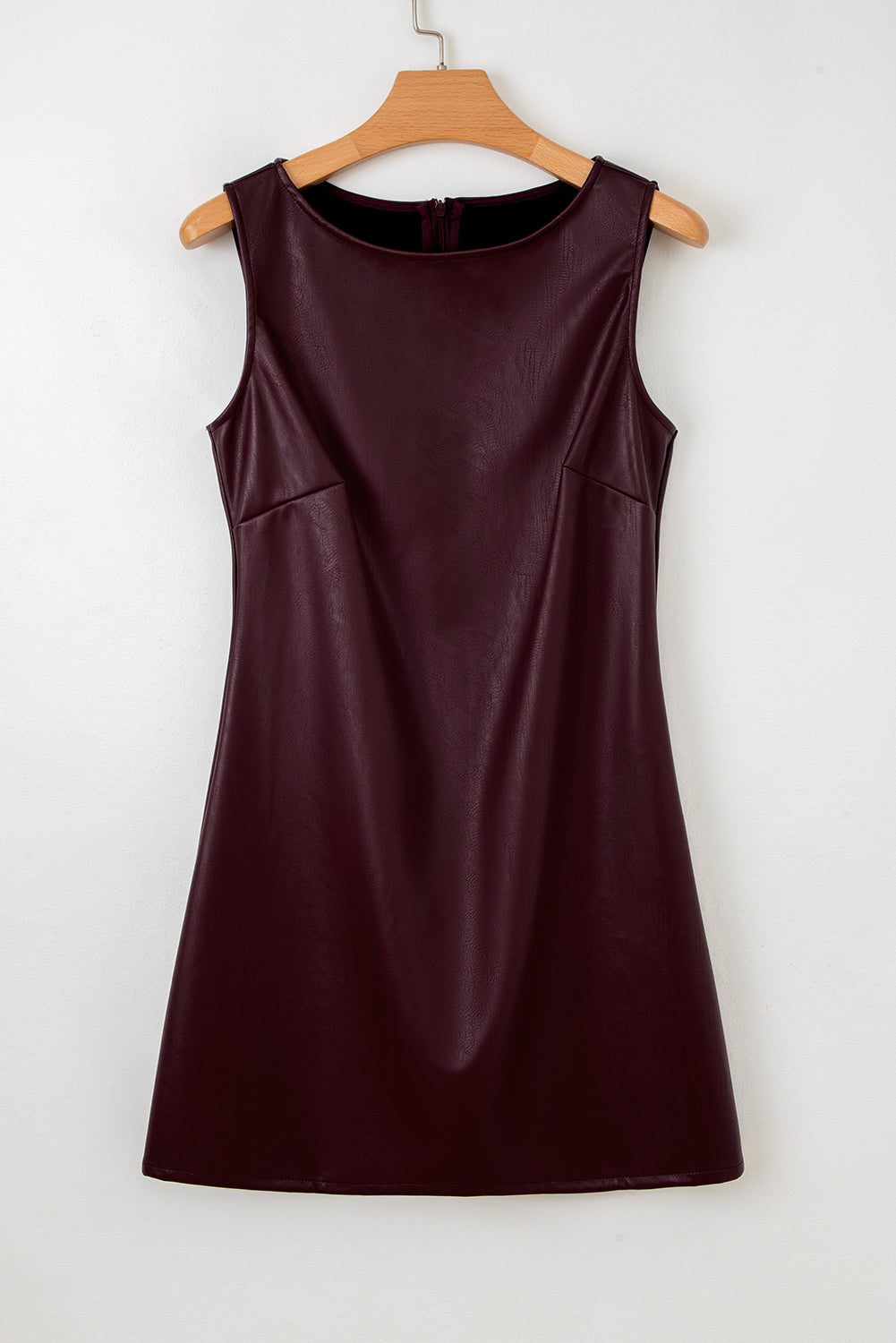 Coffee Faux Leather Sleeveless Round Neck Mini Dress Short Dresses 23e53b4f3830b334