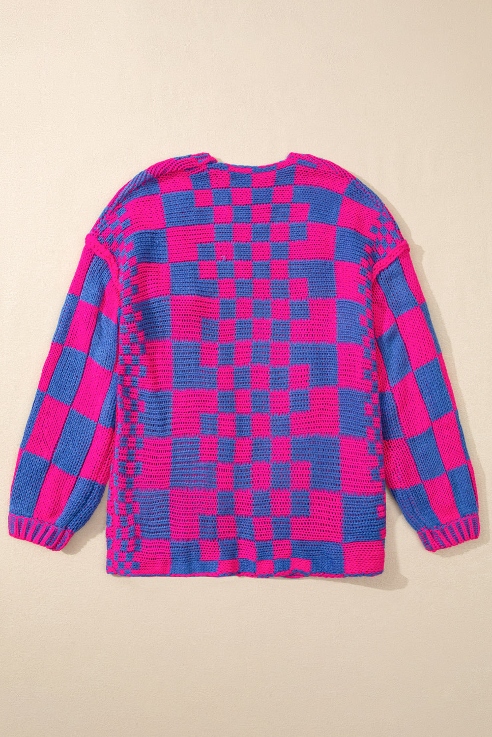 Orchid Petal Colorblock Checked Open Front Knitted Cardigan Cardigans 2472d4c94ac0adc4