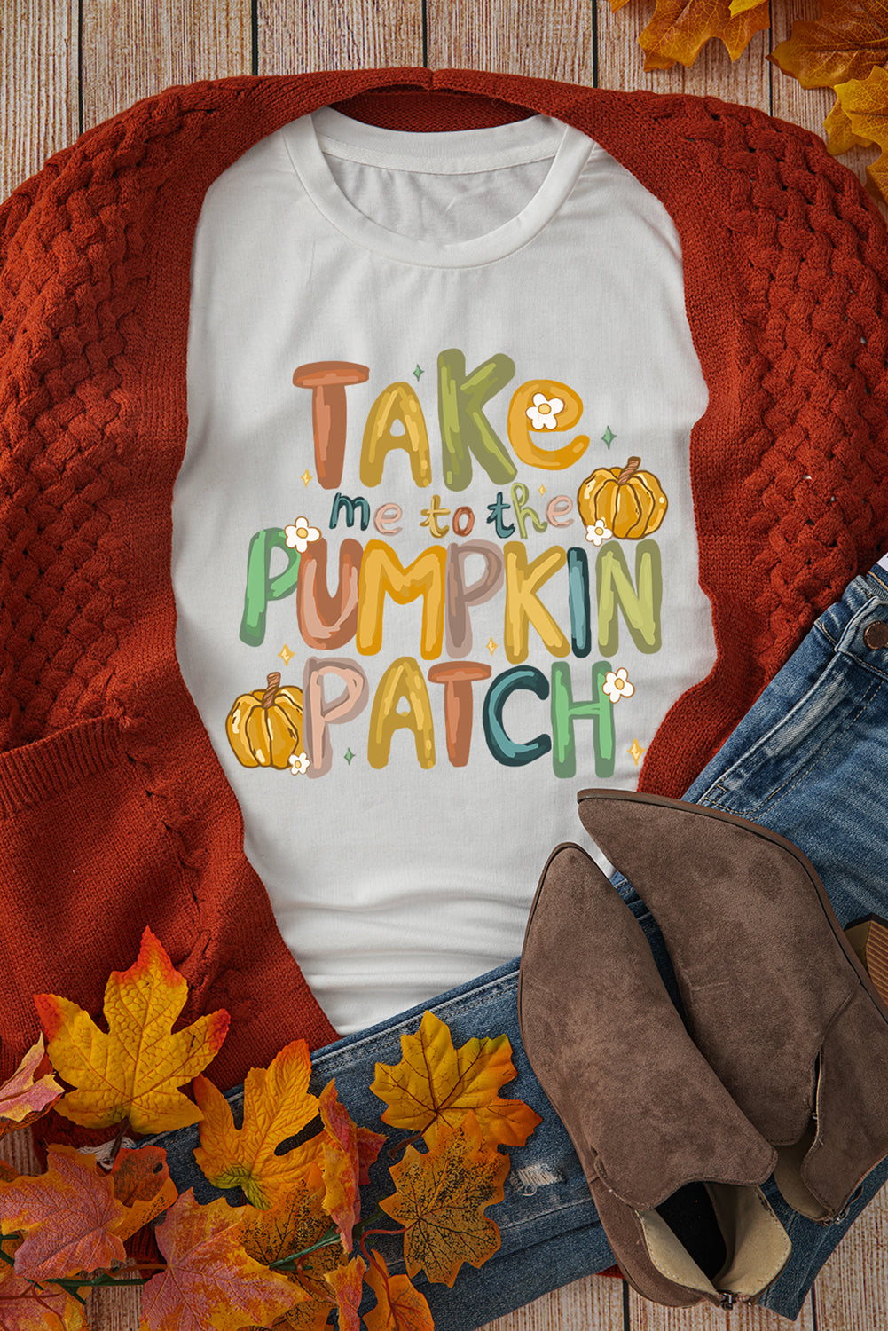 White Take Me To The Pumpkin Heat Transfer Printing Cotton Blend T Shirt Graphic Tees 24ac0ea44a03a96d