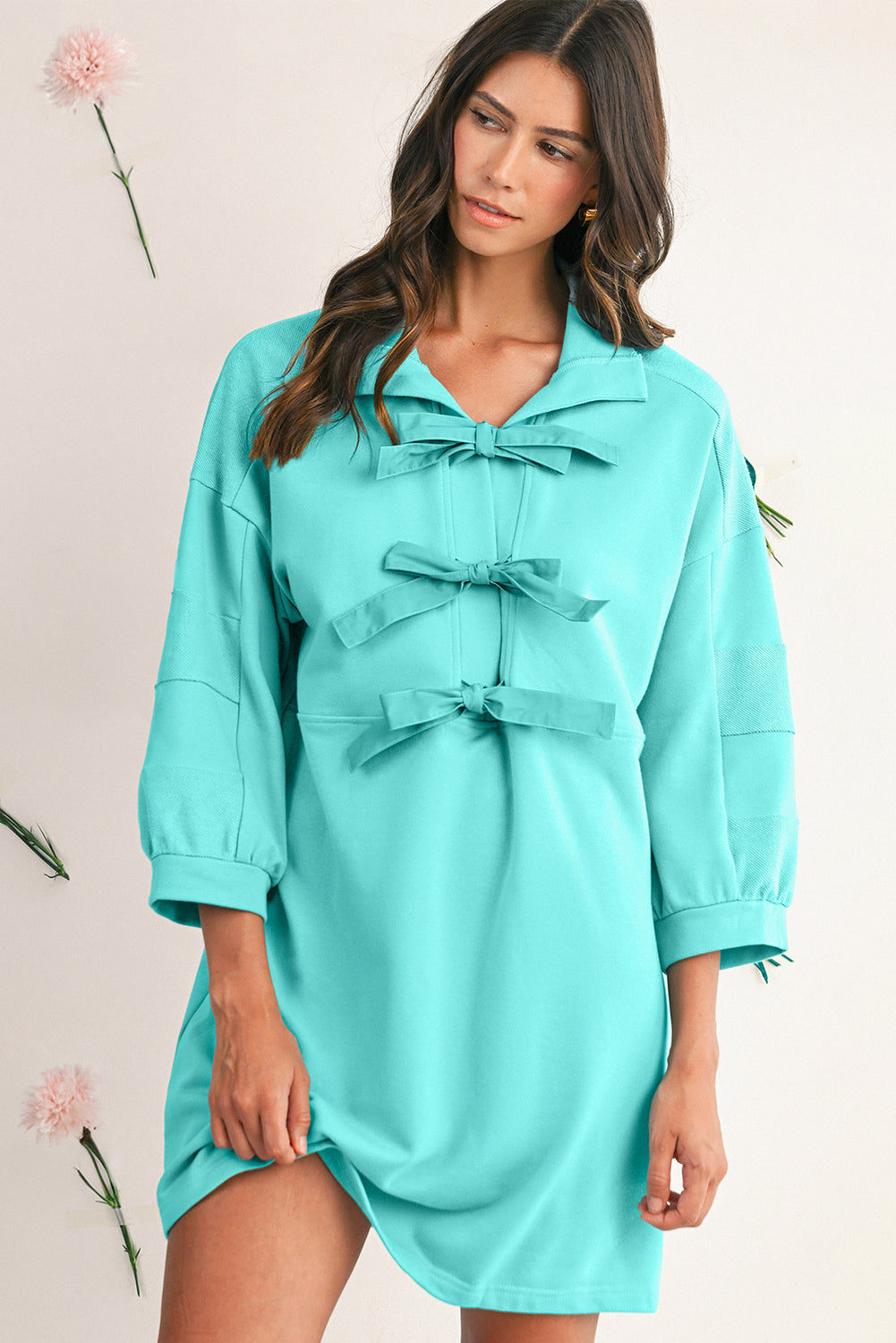 Moonlight Jade Bow Front Patchwork Bracelet Sleeve Mini Dress Short Dresses 26dd2dedb9e53bba