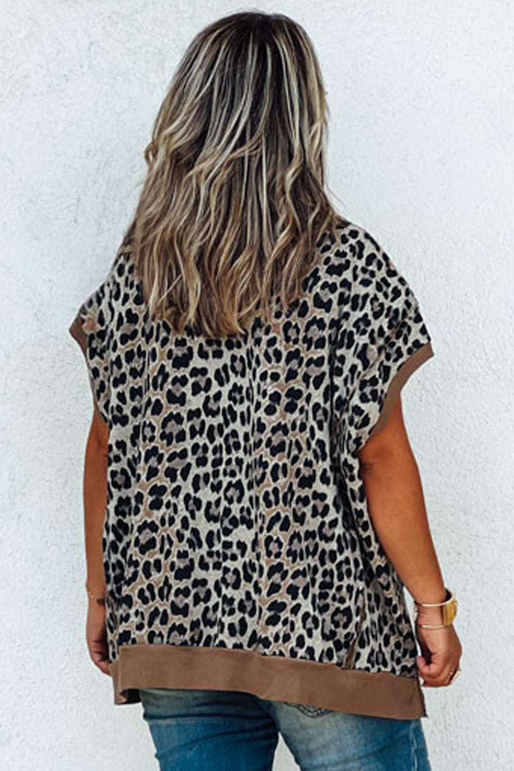 Khaki Leopard Contrast Trim Short Sleeve Loose Plus Size Top Plus Size Tops 27799aa25b0226ba