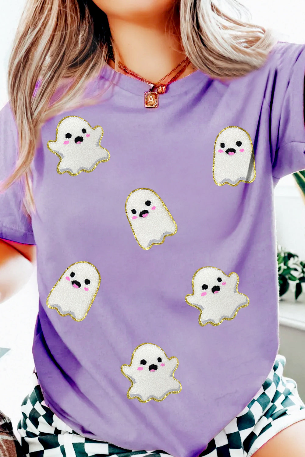 Wisteria Glitter Trim Chenille Ghost Sequins Patch Application Halloween Graphic Tee Graphic Tees 28ac1dcebd8ca6df